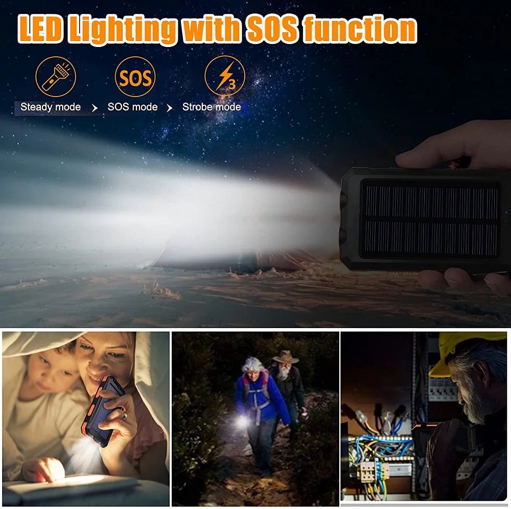 8000mAh 10000 Portable Solar Power Bank Charging Poverbank Three Defenses External Battery Charger Strong LED Light Double USB