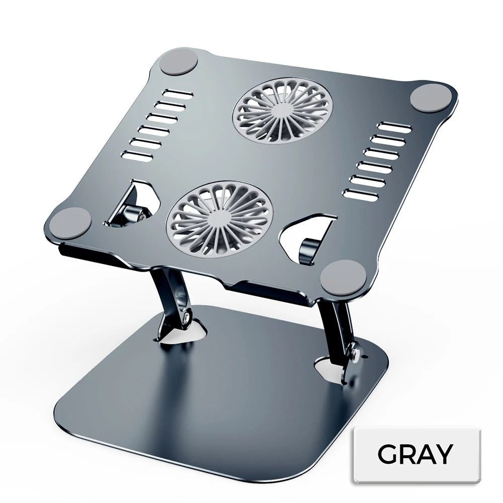 Adjustable Aluminum Double-Fan Laptop Cooling Pad & Stand for Tablets and Laptops