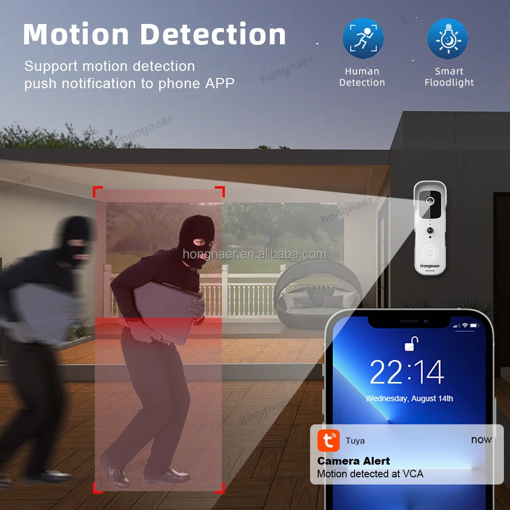 Hongnaer Outdoor HD 1080P Security Doorbell Ring Battery Door Bell IP Camera Home Tuya Smart WiFi Wireless Video Doorbell Camera