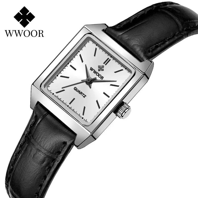 WWOOR 8850 Watches for Women Watches for Girls New Fashion Waterproof Luminous Leather Women's Watches Clock