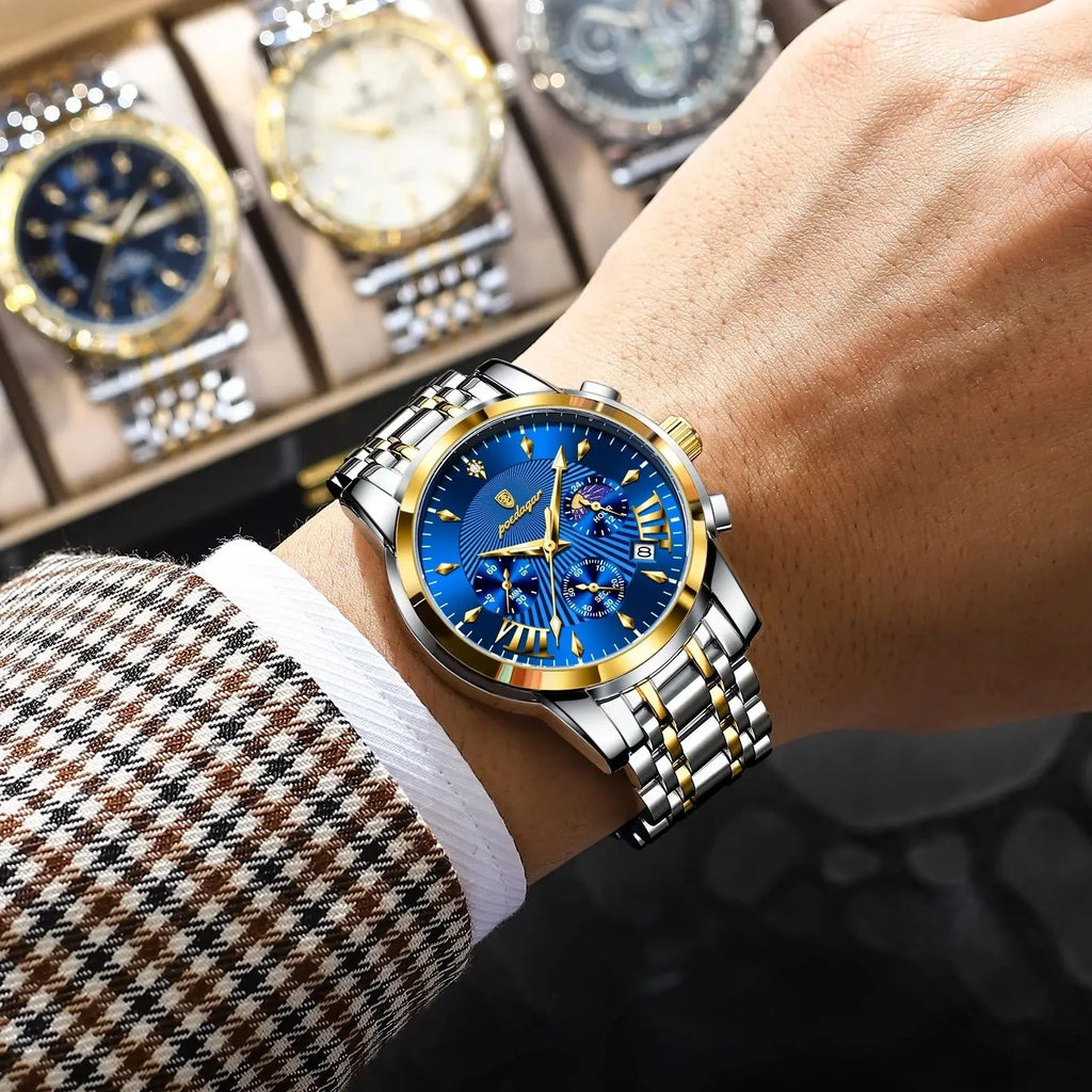 POEDAGAR 813 Fashion Men Quartz Watch Waterproof Luminous Date Chronograph Wristwatch Man Luxury Stainless Steel Men's Watches