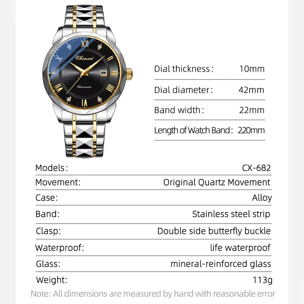 CHENXI 682 New Men's Watches Business Calendar Watch for Men Fashion Sport Waterproof Luminous Calendar Quartz Male Wristwatch