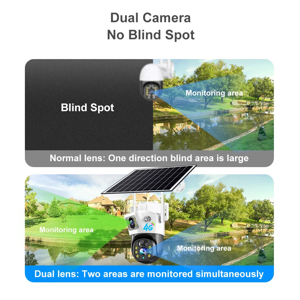 V380pro CCTV IP Camera Wifi 8W Solar Panel 8000mah Battery Solar PTZ Camera Dual Lens 4G LTE SIM Card Wireless P2P Camera CMOS