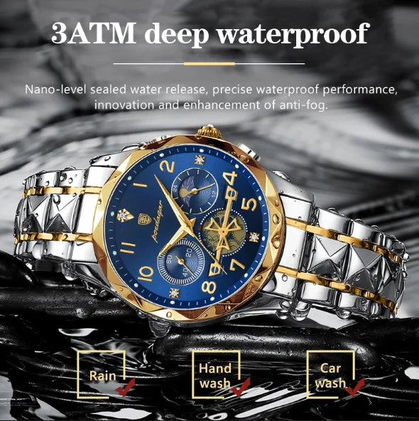 POEDAGAR 972 New Sports Watch Men Stainless Steel Man Quartz Wristwatch Waterproof Luminous Chronograph Men's Watches