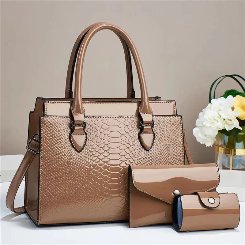 New Three Piece Set Versatile Fashion Retro Crocodile Pattern Simple and Elegant Temperament Bags Women Handbags Lady