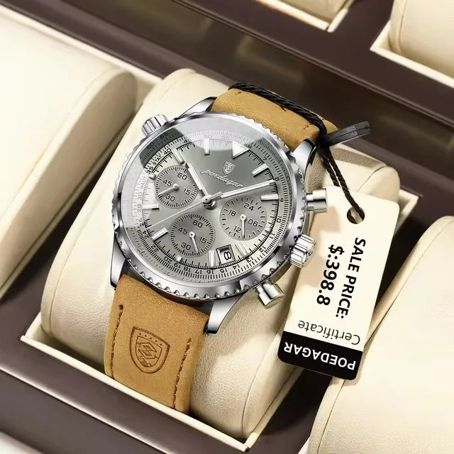 POEDAGAR 960 Luxury Watch for Men Sport Quartz Leather Men's Watches Waterproof Luminous Date Chronograph Man Watch 2025