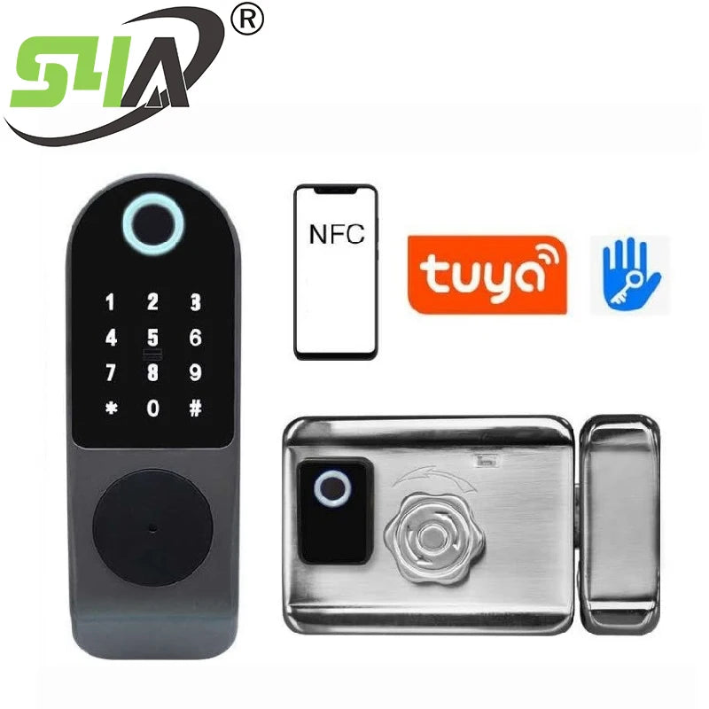 Double Cylinder Smart Home Electronic Smart Garage Outdoor Fingerprint Door RIM Lock TUYA Sart Locks
