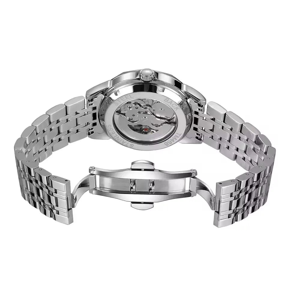 FORSINING Gold Mechanical Watches Waterproof Skeleton Automatic Movement Watch for Men Luxury Stainless Steel Men's Watches