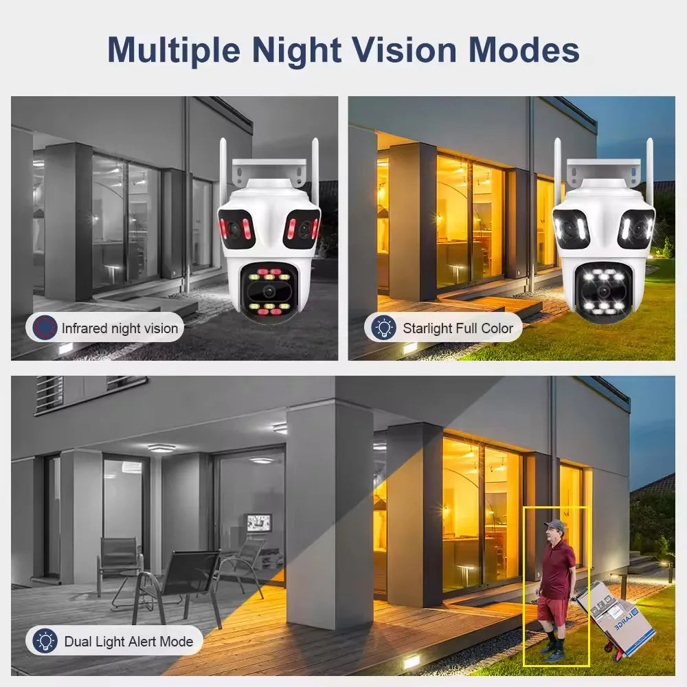 Wistino 6K HD Icsee Wifi Camera Outdoor Three Lens Waterproof Color Night Vision Dual CPU Cctv Camera Home Security