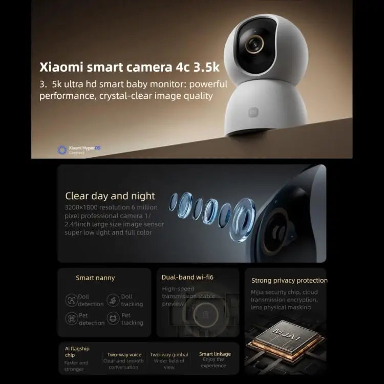 Original Xiaomi Smart Camera 4C 3.5K AI Detection Full Color Night Vision WiFi Home Wireless Security Camera