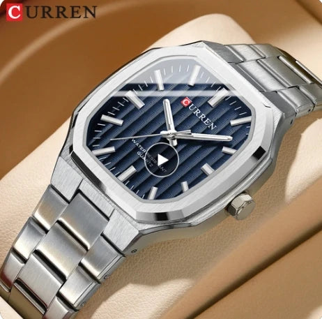 Curren 8458 Square Casual Men's Watches Stainless Steel Bracelet Simple Business Clock Luminous Hands Quartz Wristwatch for Men