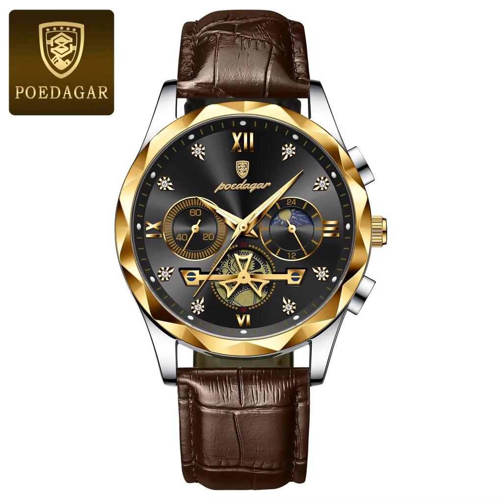 POEDAGAR 996 Luxury Business Man Wristwatch Leather Men's Watches Waterproof Luminous Male Watch for Men Quartz Clock Reloj