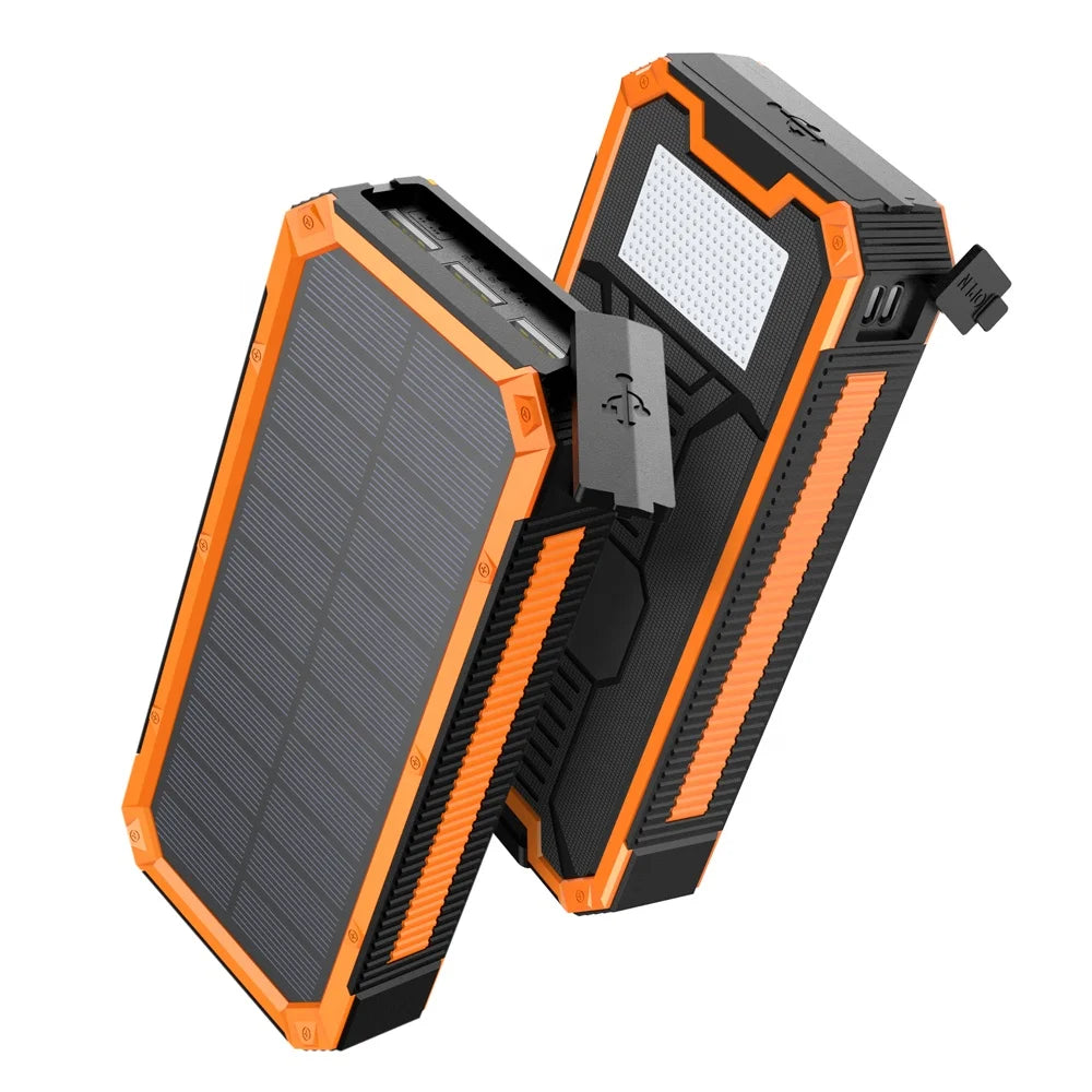 20000mAh Portable Solar Charger QC3.0 Fast Charging USB Type-C Micro USB IP66 Waterproof Camping Mobile Outdoor Solar Power Bank