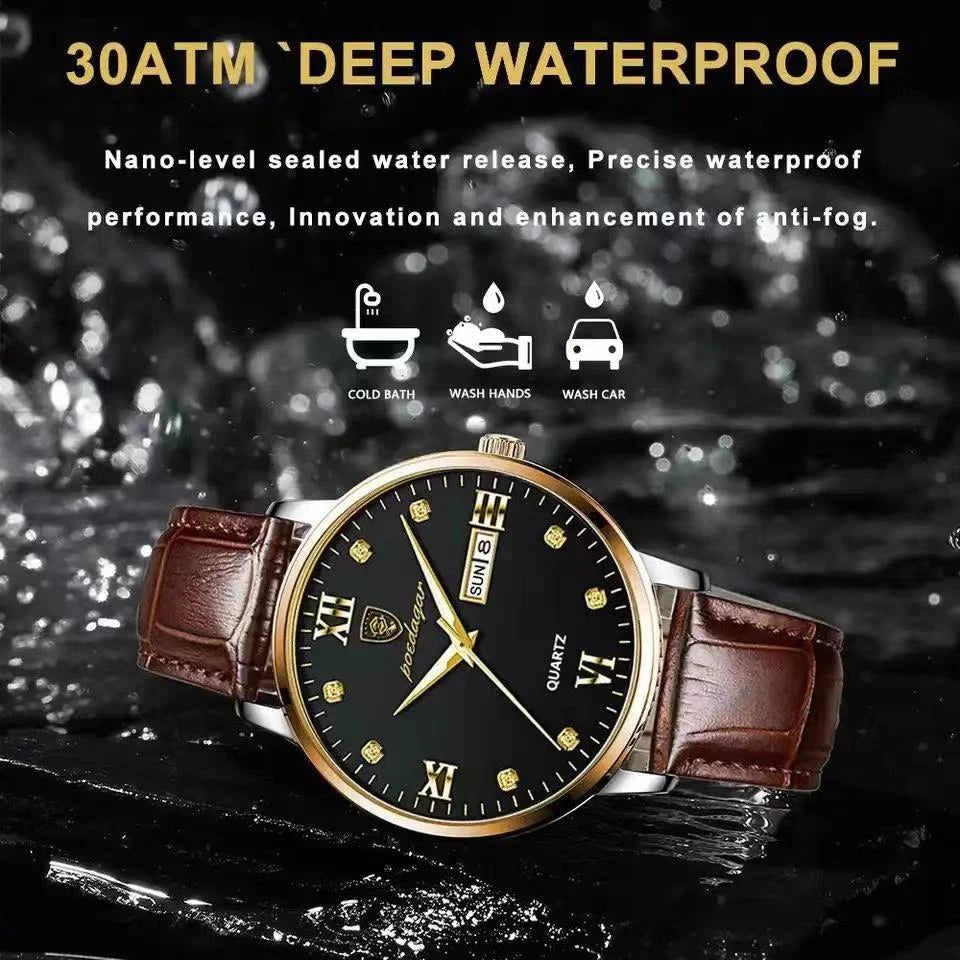 POEDAGAR Men's Watches 856 Top Luxury Men Wrist Watch Leather Quartz Watch Sports Waterproof Man Clock Relogio Masculino