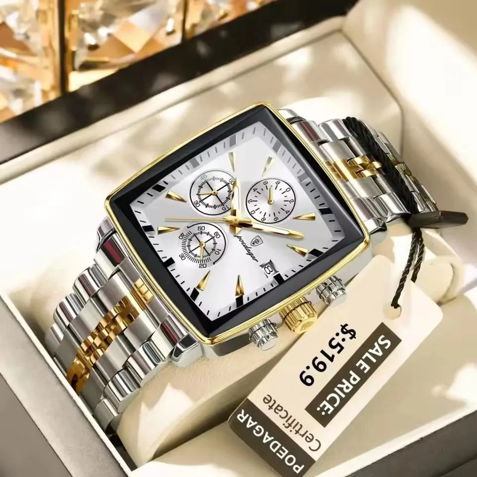 POEDAGAR 866 Fashion Square Sport Man Wristwatch Waterproof Luminous Chronograph Quartz Men's Watches Stainless Steel Men Watch