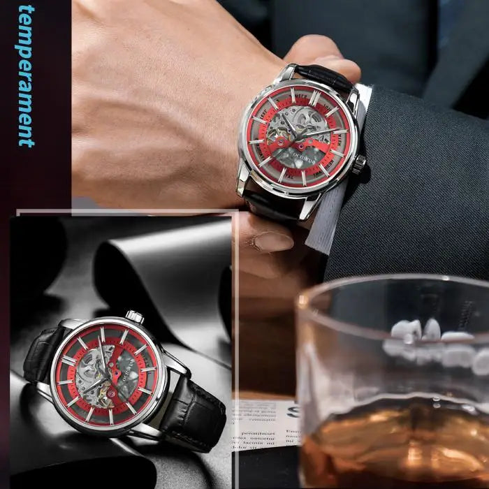 OCHSTIN 7010A GA7010A  Leather Strap Business Men's Watches Waterproof Fashion Clock Hollow Out Automatic Mechanical Wristwatch