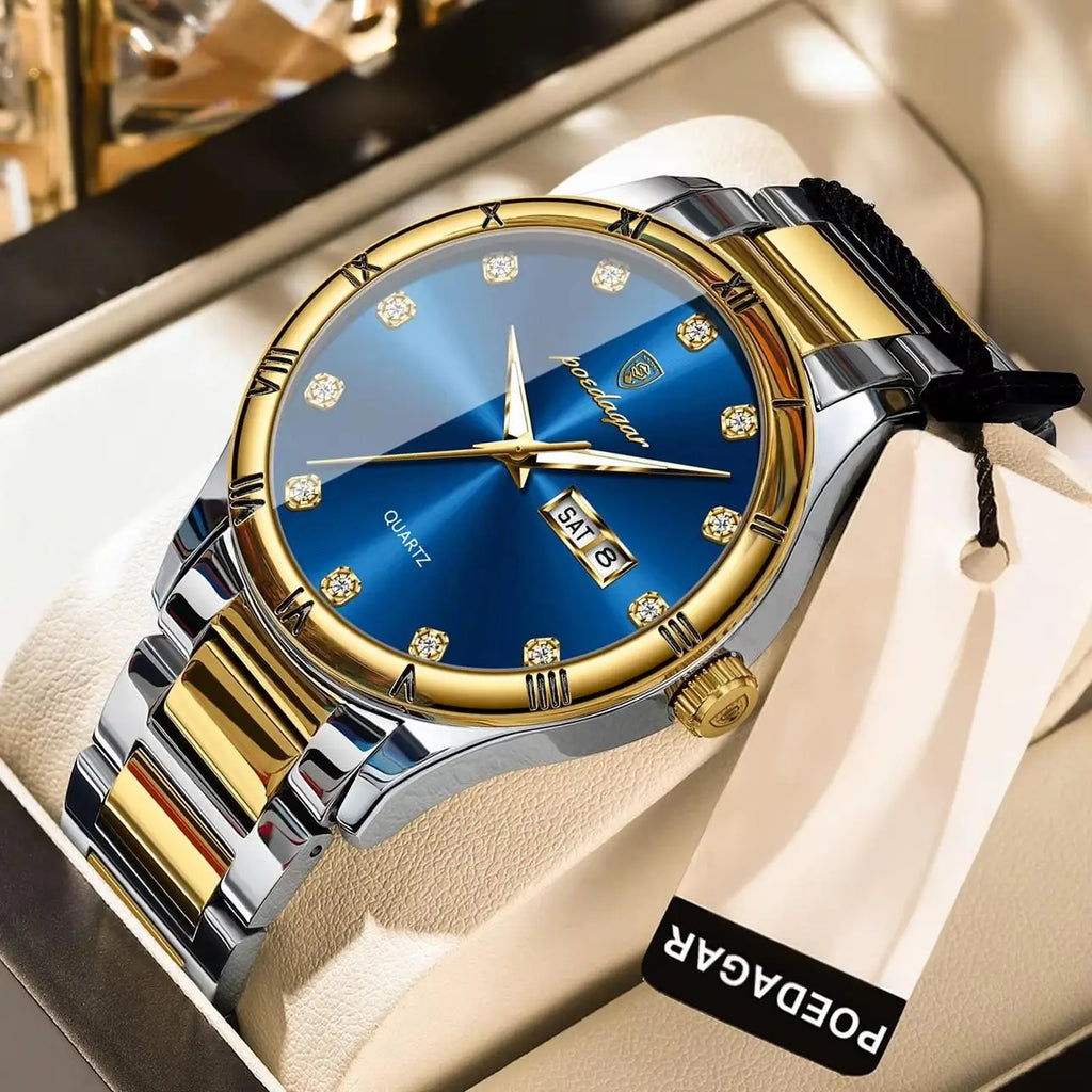 POEDAGAR 878 Top Luxury Watch Man Date Week Waterproof Luminous Man Wristwatch Quartz Stainless Steel Men's Watches Sports Reloj