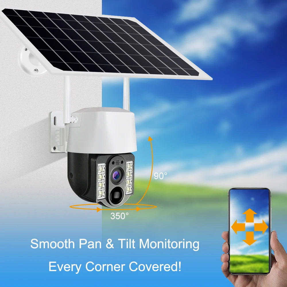 V380pro 3MP CMOS PTZ Dome Camera Solar 4G IP67 Waterproof Night Vision Auto Tracking PIR Alarm Two-Way Audio 8W Solar Panel