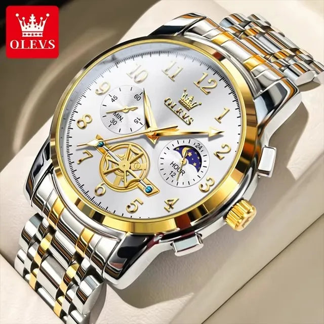 OLEVS 2900 Men's Watches Business Top Luxury Quartz Men Stainless Steel Strap Waterproof Luminous Hands Wristwatch Reloj Hombre
