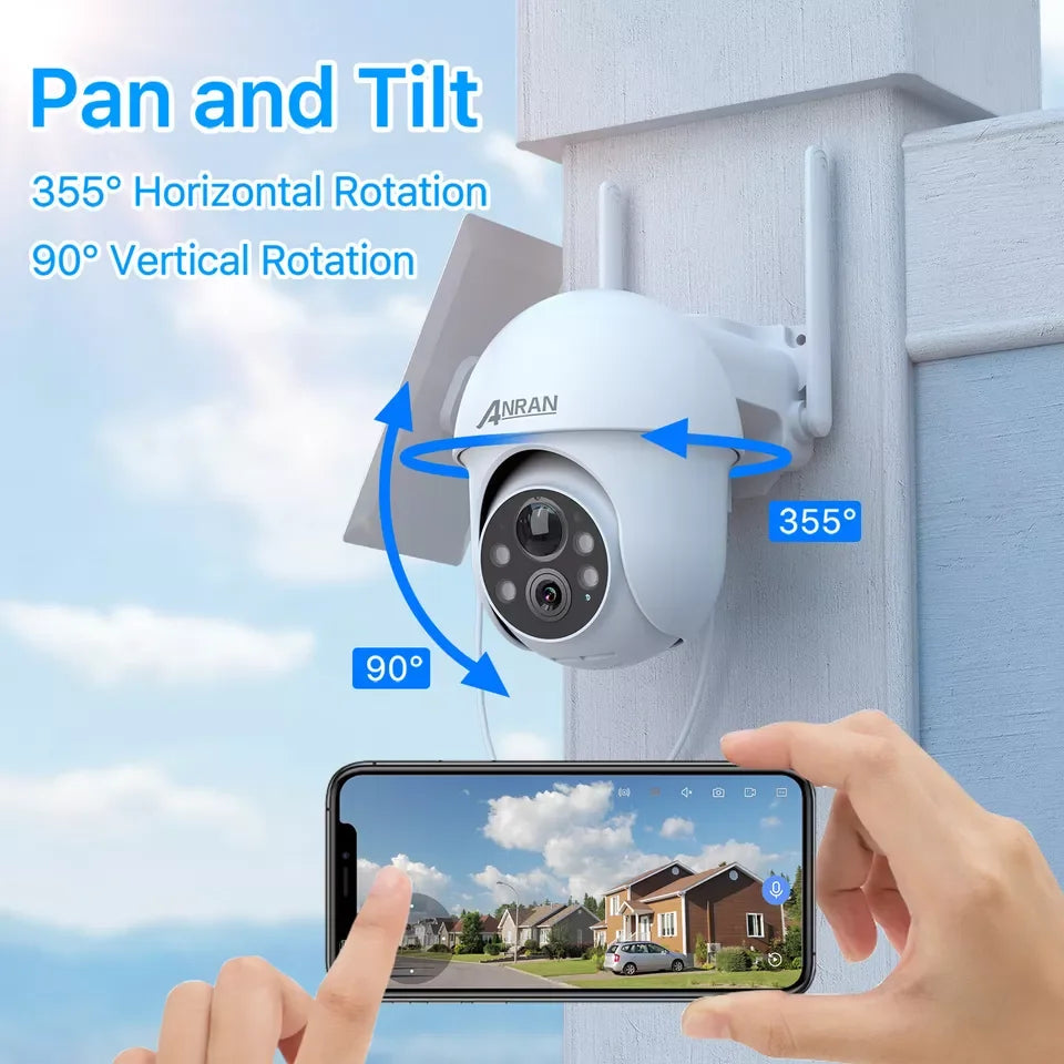 ANRAN 5MP Security Camera WiFi Camera,Solar Powered WiFi Camera,360° PTZ View,Siren Alarm,2 Way Talk,Color Night Vision,IP65