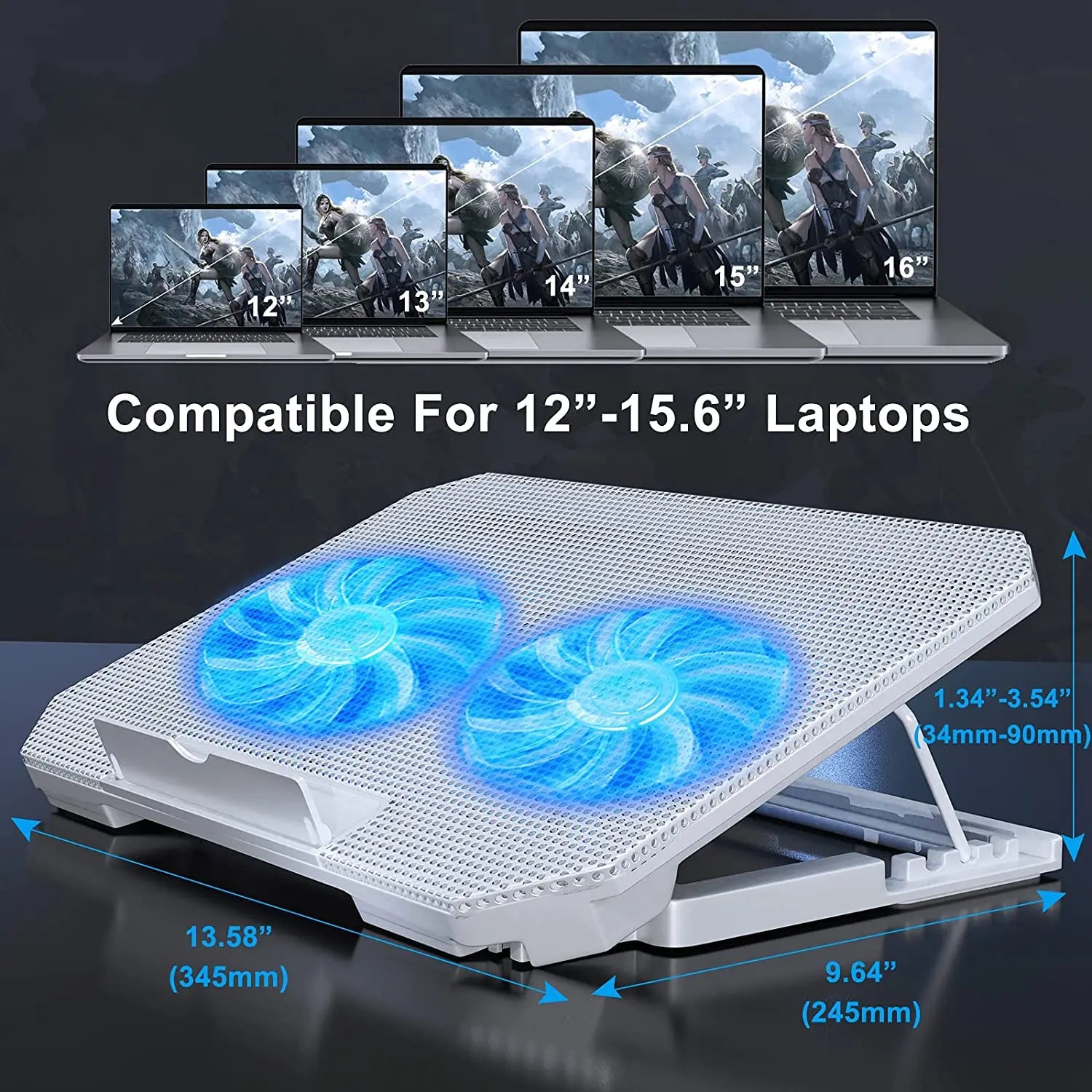 NUOXI Hot Sale Double Fans Laptop Cooling Stand 2 USB Ports Speed Controller Height Adjustable Pads for 13-16 Inch Laptops Stock