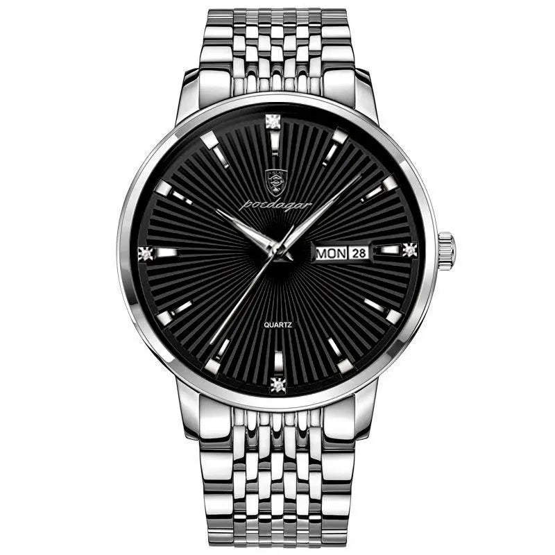Luxury POEDAGAR 994 Men Watch Business Men's Watches Waterproof Luminous Day Week Stainless Steel Quartz Wristwatches Man Reloj