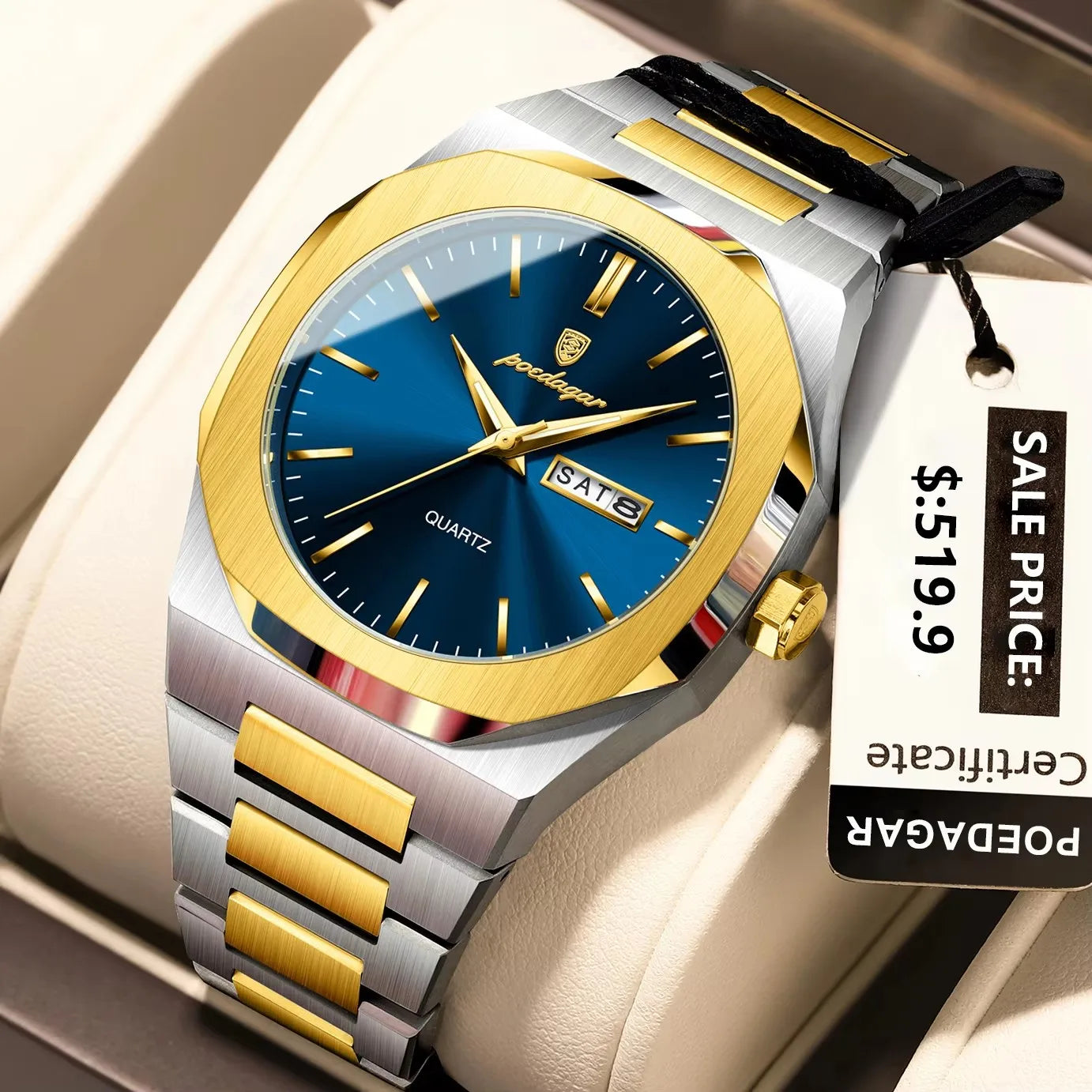 POEDAGAR 825 Men Waterproof Luminous Week Man Watch Quartz Men's Watches Luxury Casual Stainless Steel Fashion Sports Wristwatch
