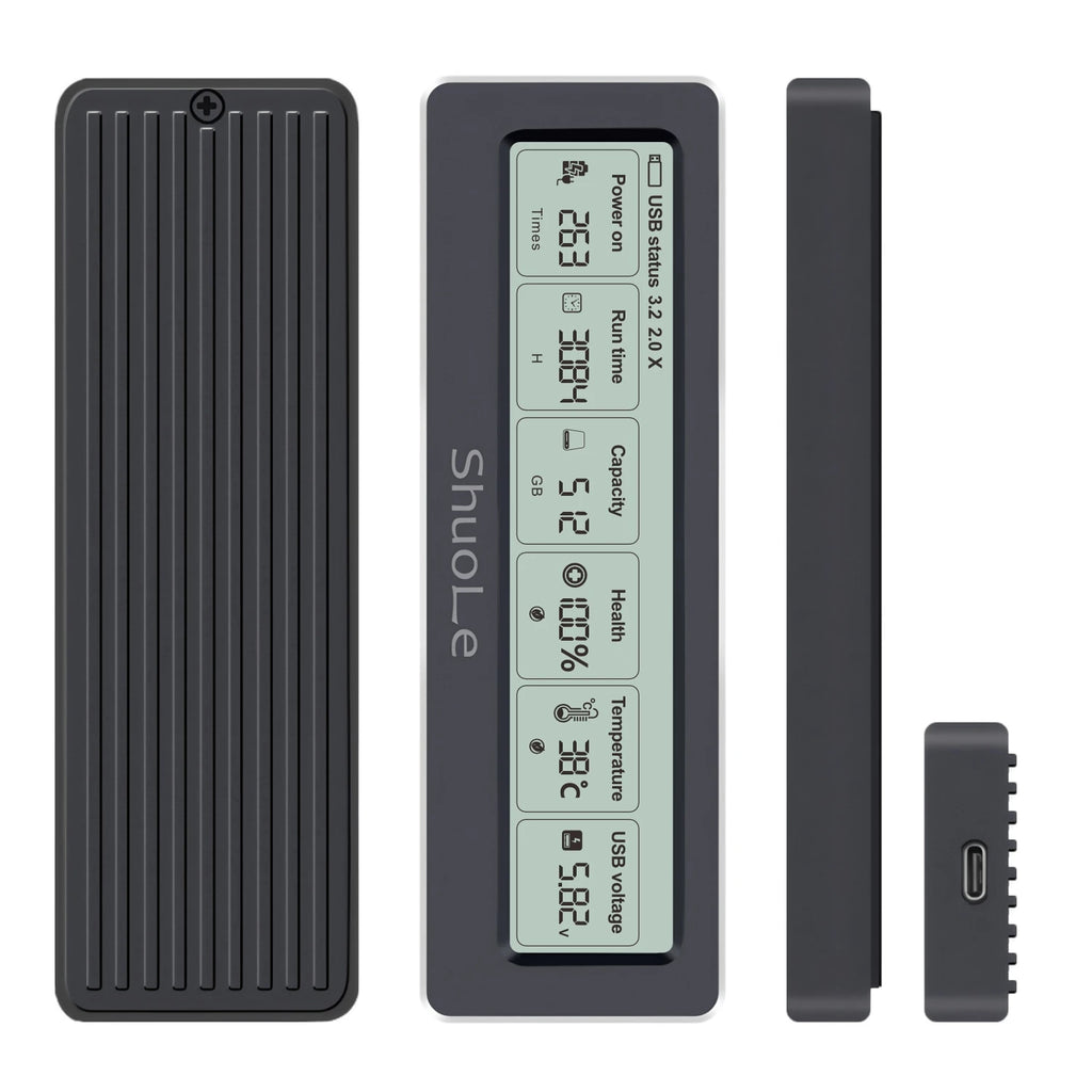 SHUOLE M.2 NVME SATA SSD Enclosure Adapter 10Gbps USB 3.2 Gen 2 to NVME PCI-E SATA M-Key Solid State Drive Enclosure with LCD