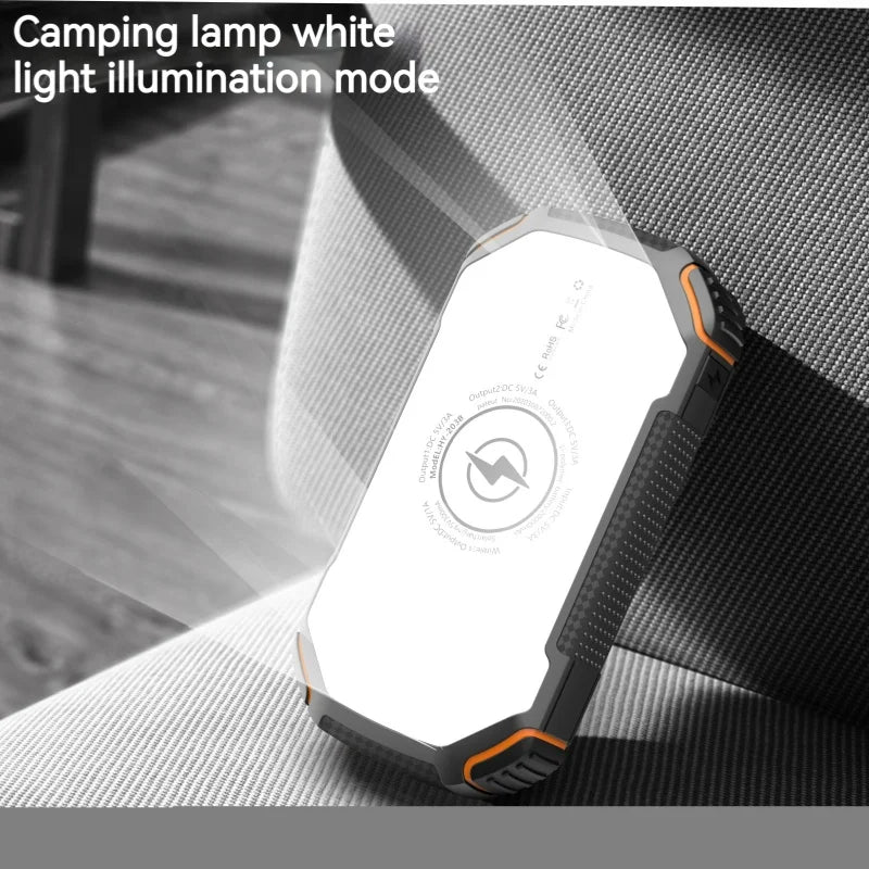 20000mah Waterproof  Solar Power Bank  Illumination Camping Charger Travel Led 3A Solar Wireless Power Bank