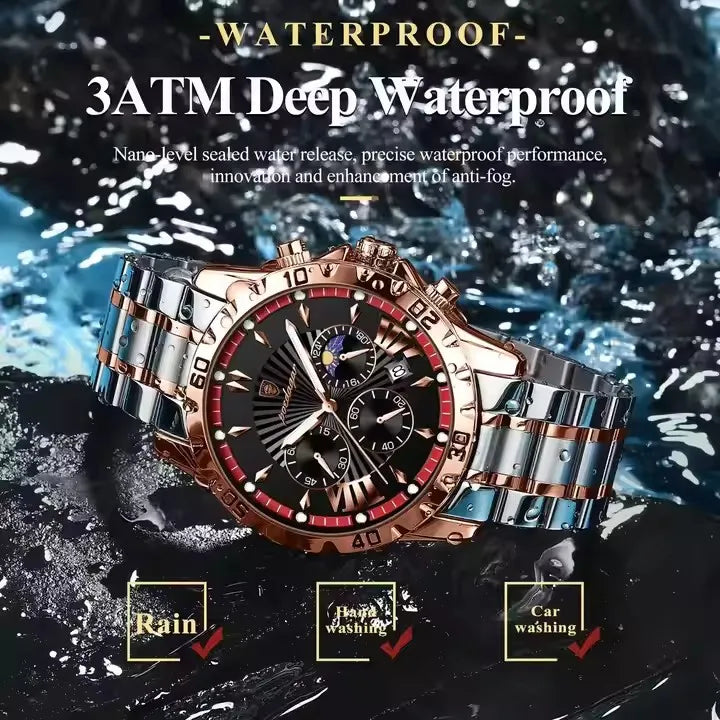 POEDAGAR 968 Sports Watch Men Quartz Waterproof Luminous Date Chronograph Men's Watches Stainless Steel Man Watch Male Clock