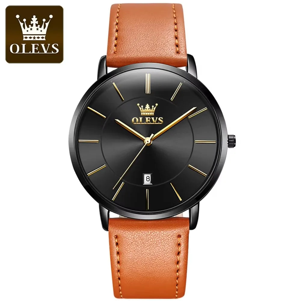 OLEVS 5869 Men's Watches Leather Strap Waterproof Auto Date Man Watch Fashion Simplicity Ultra Thin Quartz Wrist Watch for Men