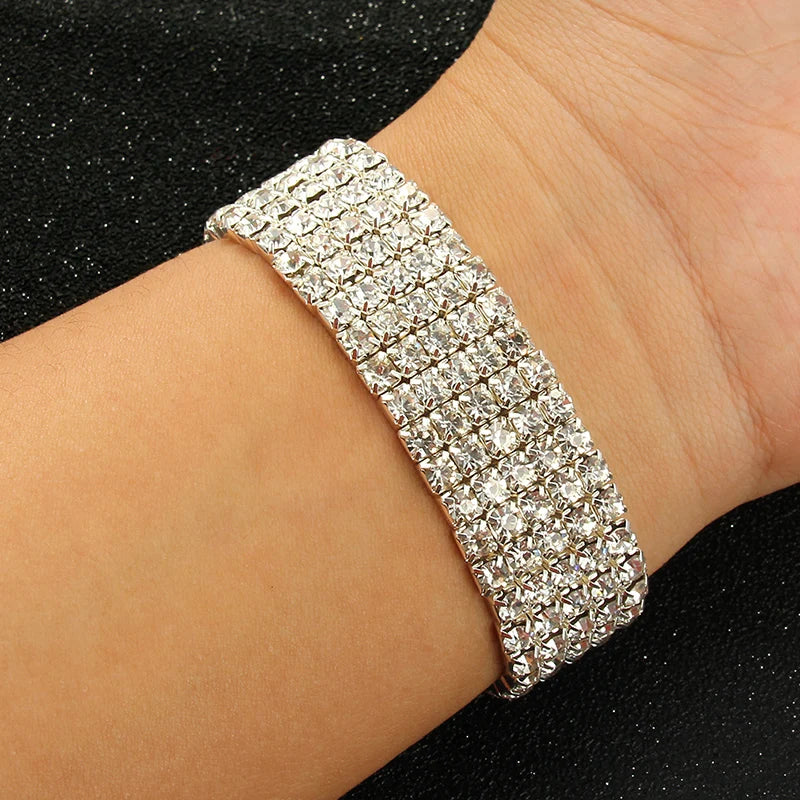 Multi-Style Silver color Rhinestone Bracelets & Bangles Wedding Bridal Bracelet Stretching Wristband Bracelet For Women Jewelry