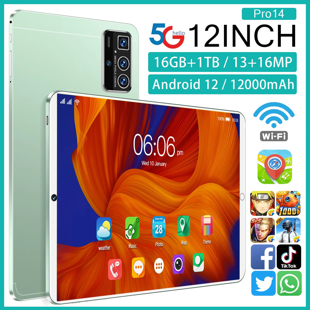Hot Sell New 2025 Pad 16gb Ram 1tb Rom Dual Sim 12 Inch Wifi Gps Battery 4g 5g Calling Tablet Pc Gsm Tablet Pc