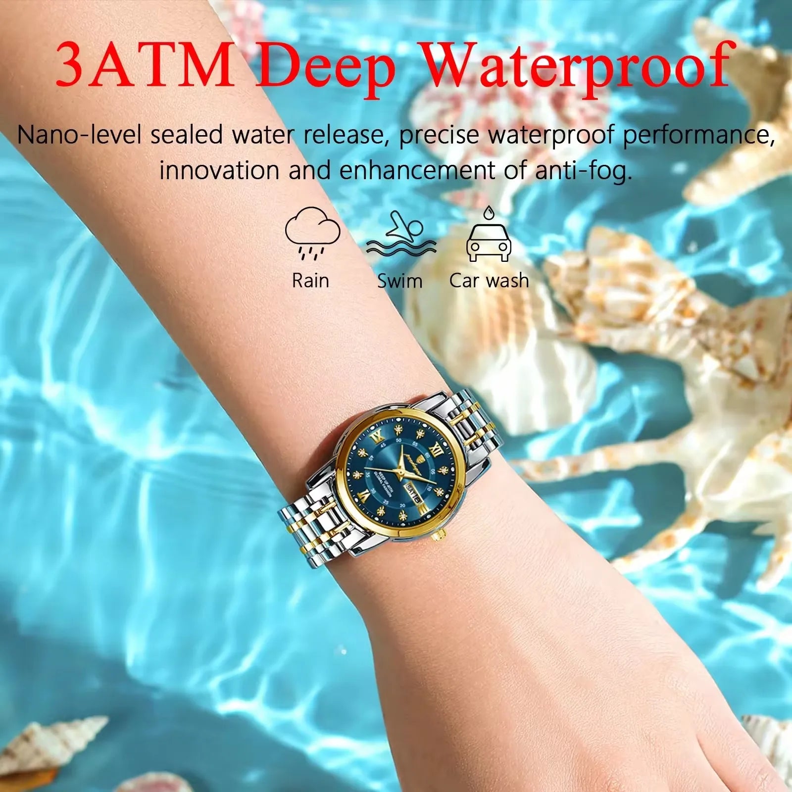 POEDAGAR Women Wristwatch 769 Luxury Diamond Quartz Ladies Watch Waterproof Stainless Steel Luminous Date Week Women's Watches