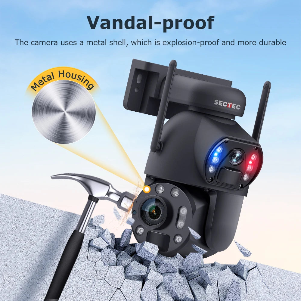 SECTEC Home Outdoor Security IP66 Waterproof Battery 36X Zoom 4G Camera Wifi Metal Dual Lens Laser Infrared Solar Outdoor Camera