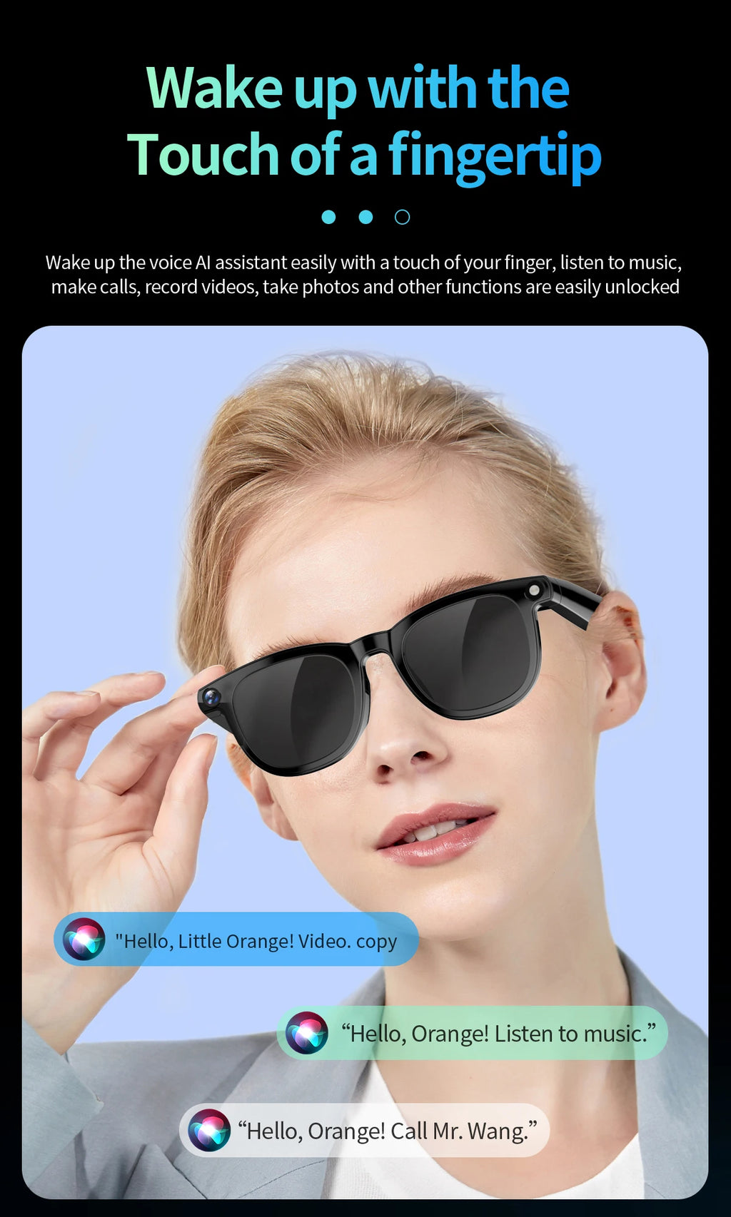 CY-01 8MP Camera Smart Glasses Audio AI Translator and Video Recording Function Wearable Headset WIFI Connectivity Sunglasses