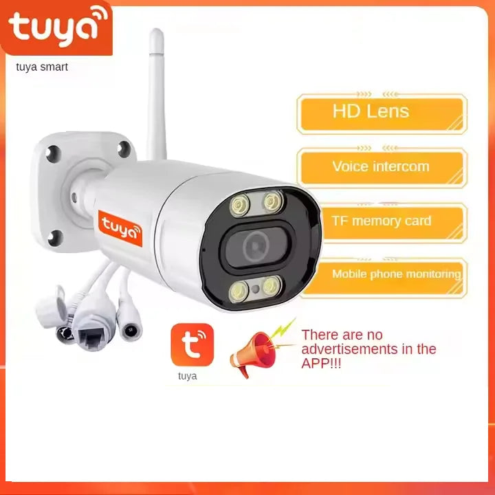 Tuya Metal Outdoor Wireless WiFi Bullet Camera Home 2MP/4MP/6MP Dual-Color Night Vision CMOS Sensor TF Card Storage Smart Life