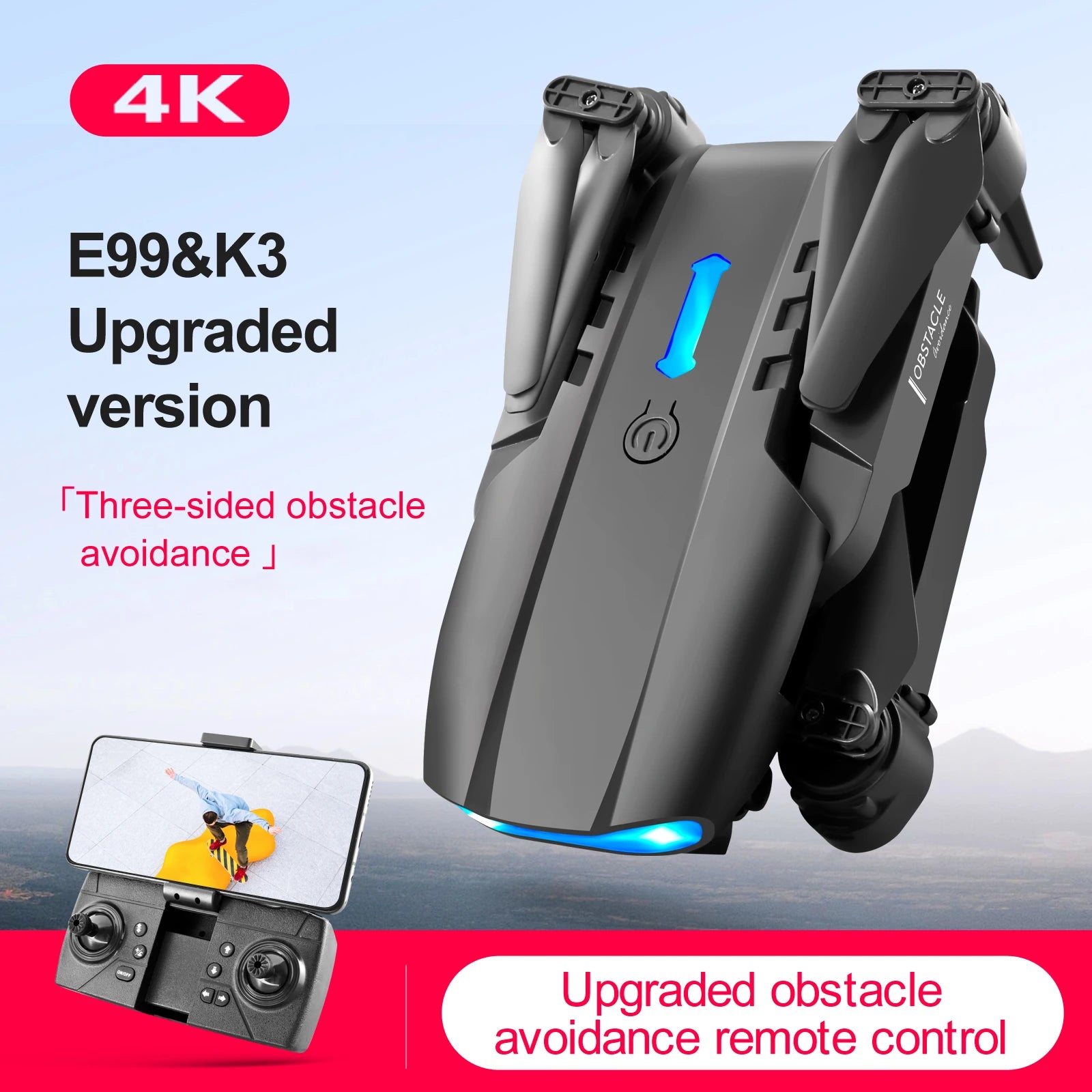 E99 Drone PRO Mini 4K HD Camera WIFI FPV Obstacle Avoidance Foldable RC Quadcopter Helicopter K3