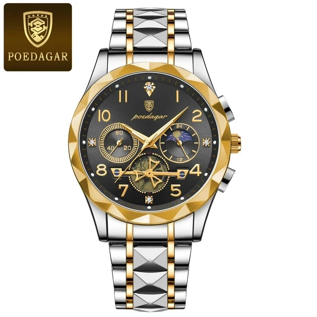 POEDAGAR 972 New Sports Watch Men Stainless Steel Man Quartz Wristwatch Waterproof Luminous Chronograph Men's Watches