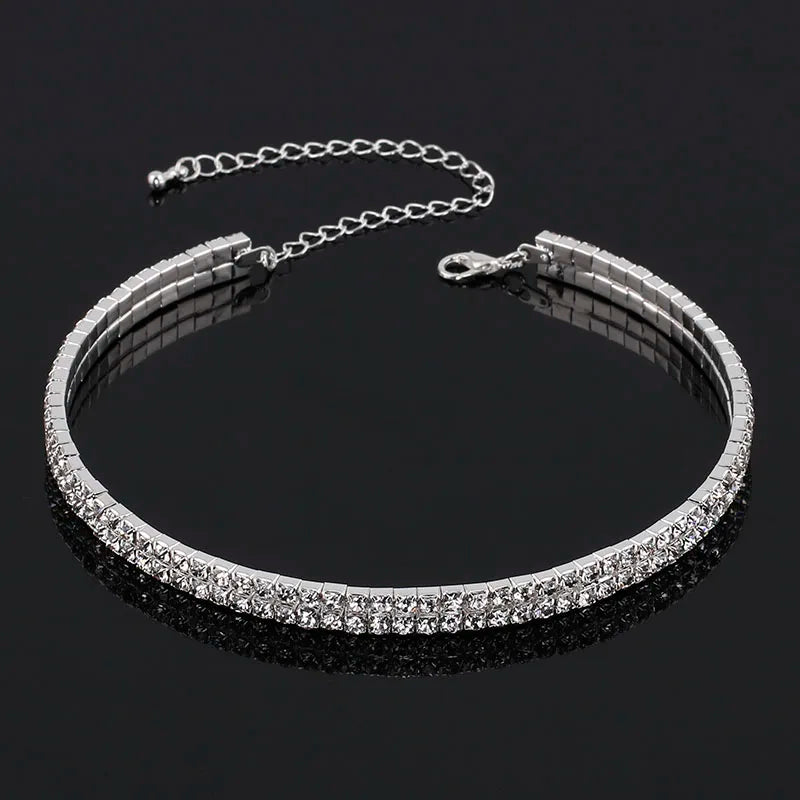 TREAZY Women Diamante Rhinestone Choker Necklace Silver Color Wedding Bridal Party Crystal Collar Choker Chain Necklace Jewelry