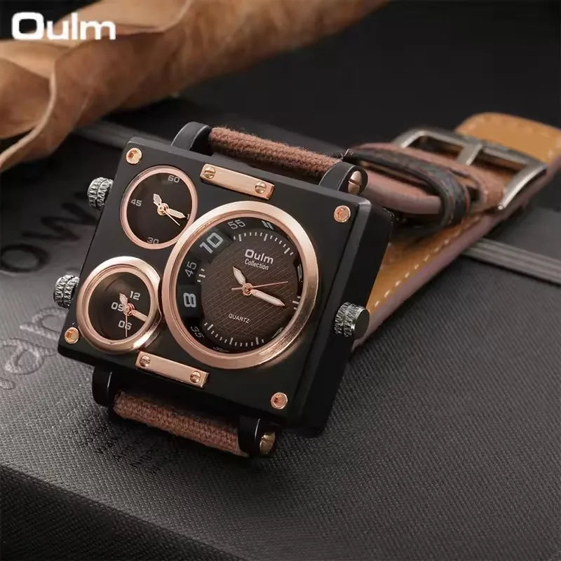 Oulm Brand 3595 Men's Watches Top Luxury Unique Designer Business Fashion Reloj Leather Strap Japan Movt Quartz Watches for Men