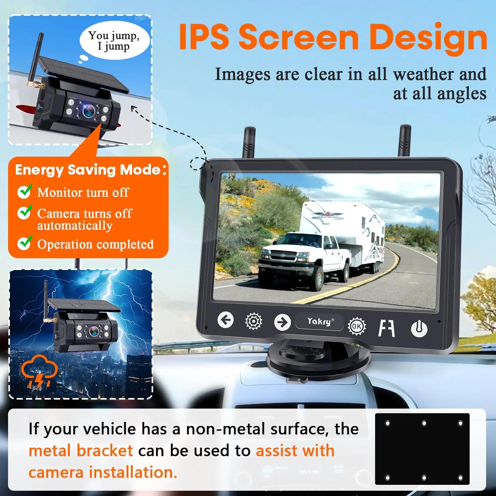 1080P Wireless Backup Camera: Solar-Powered 5" Monitor, 1-Min Install for Cars/Trailers