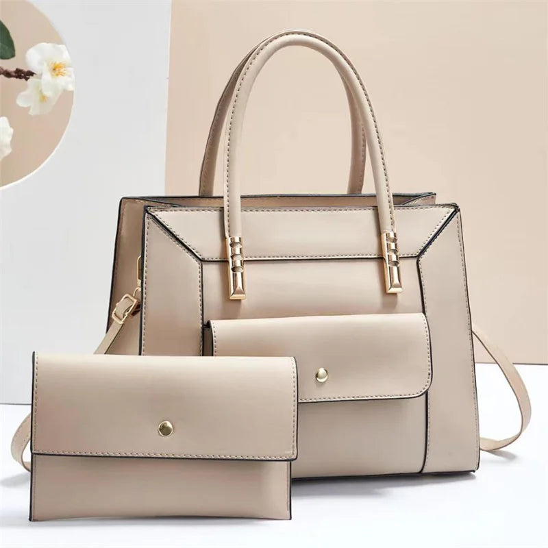 2023 New PU Women Handbags Two Piece Big Capacity Ladies Clutch Bag Handbag Set Wallet