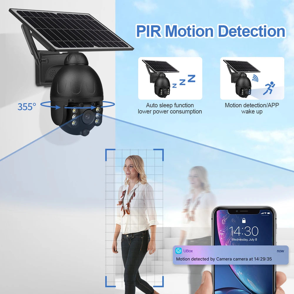 SECTEC GSM HD 4G SIM Card IP Camera WIFI 8W Solar Panel Build in Battery Security Camera Outdoor PTZ CCTV Camera Smart Security