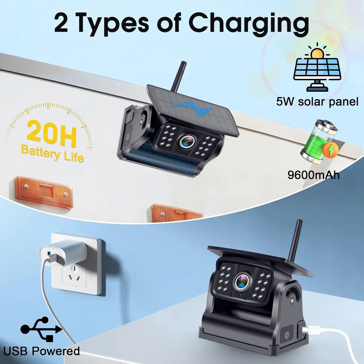 Wireless Backup Camera Solar WiFi Magnetic HD 1080P Night Vision Rear View Camera Connect Phone