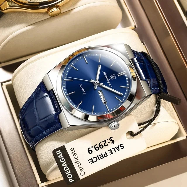 POEDAGAR 930 Luxury Watch for Man Waterproof Luminous Date Week Leather Men Watch Casual Quartz Men's Watches Male Clock