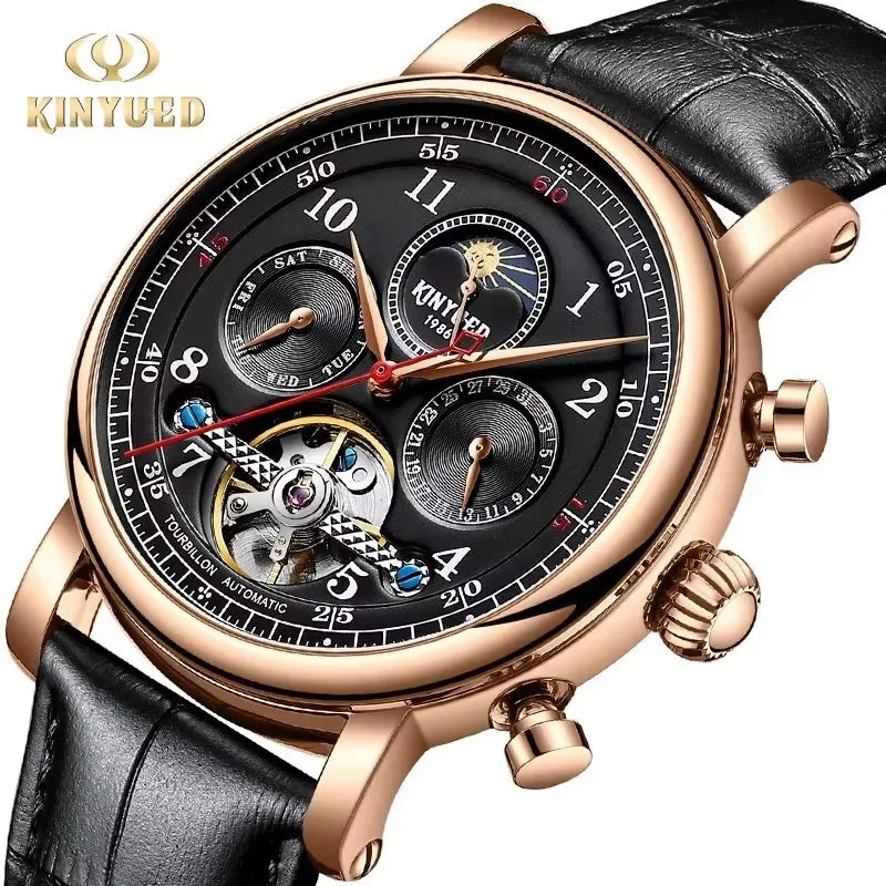 KINYUED J082 Hot Sale Automatic Mechanical Movement Wristwatch Waterproof Leather Strap Men's Watches for Men Montre Homme Reloj
