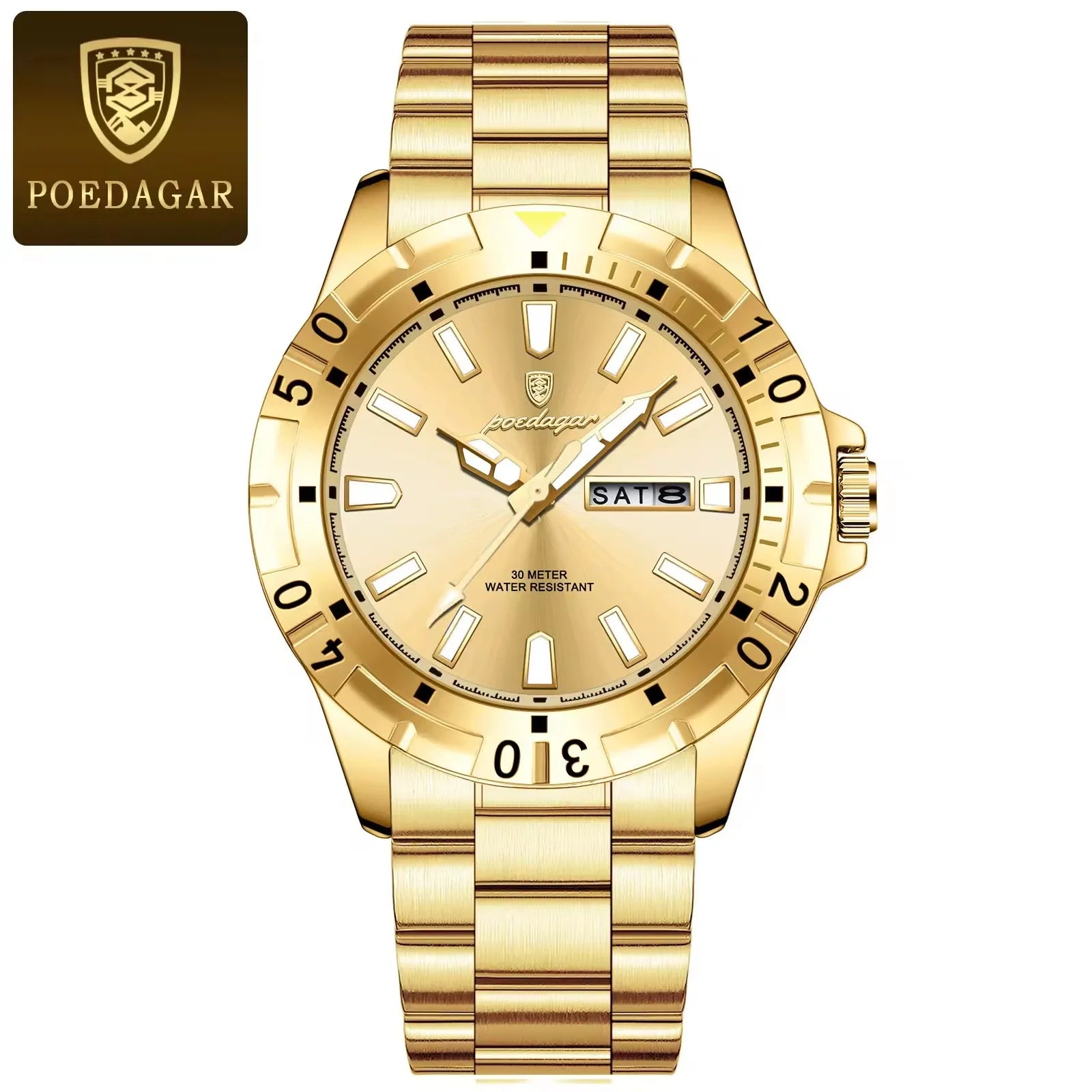 New POEDAGAR 959 Luxury Watch for Man Reloj Sports Men Quartz Watch Waterproof Luminous Date Week Stainless Steel Men's Watches
