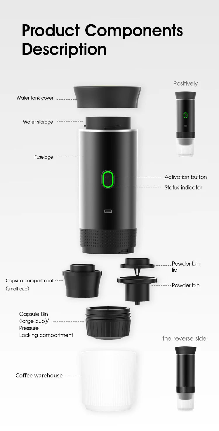 Good Product Mini Espresso Maker Heating Water Portable Electric Automatic Coffee Machine for Outdoor Camping Travel Carry Bag