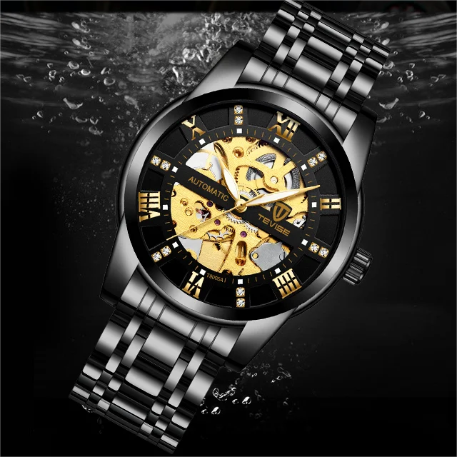 TEVISE T9005A Automatic 3ATM Waterproof Mechanical Roman Digital 9005A Luminous Function Hollow Stainless Steel Men's Watches